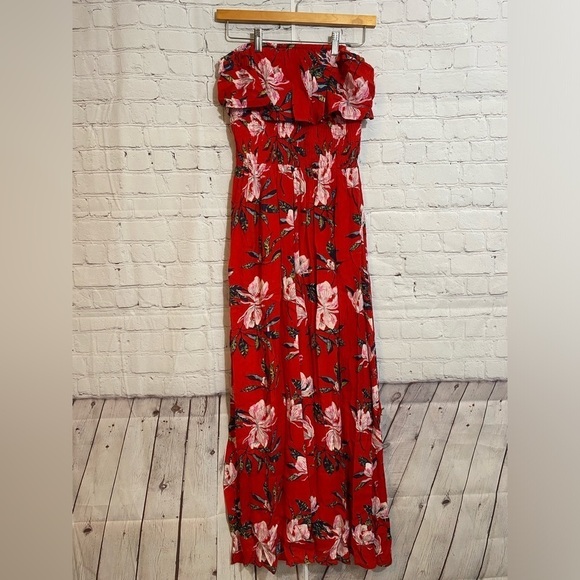 Sim & Sam Women Red Tropical Floral Strapless Midi Maxi Womens Size Medium Dress - Picture 2 of 7